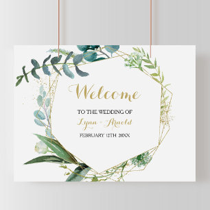 Affiche Mariage de bienvenue vintage Gold et Green Eucalyp