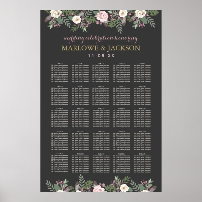 Affiche Mariage de Boho floral foncé et moody (Devant)