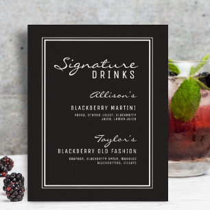 Affiche Mariage de boissons minimaliste noir et blanc