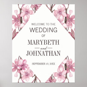 Affiche Mariage de cadre fleuri rose cerisier