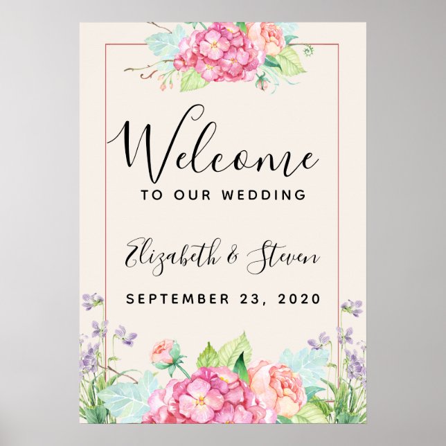 Affiche Mariage de cadre Floral rose moderne (Devant)