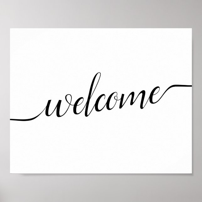 Affiche Mariage de calligraphie noir et blanc "Bienvenue" (Devant)