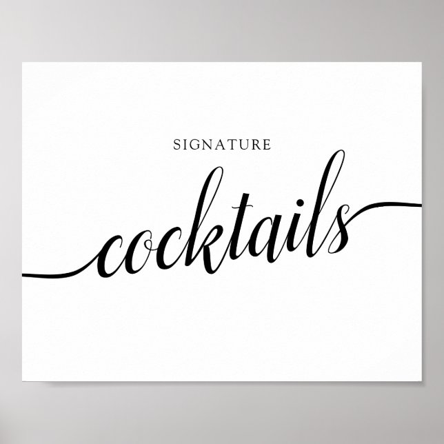 Affiche Mariage de calligraphie noir et blanc "Cocktails" (Devant)