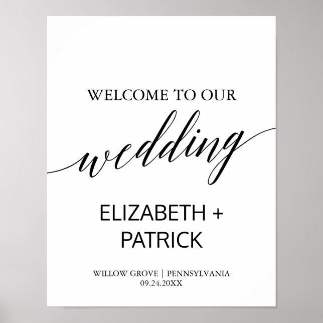 Affiche Mariage de calligraphie noir et blanc élégant (Devant)
