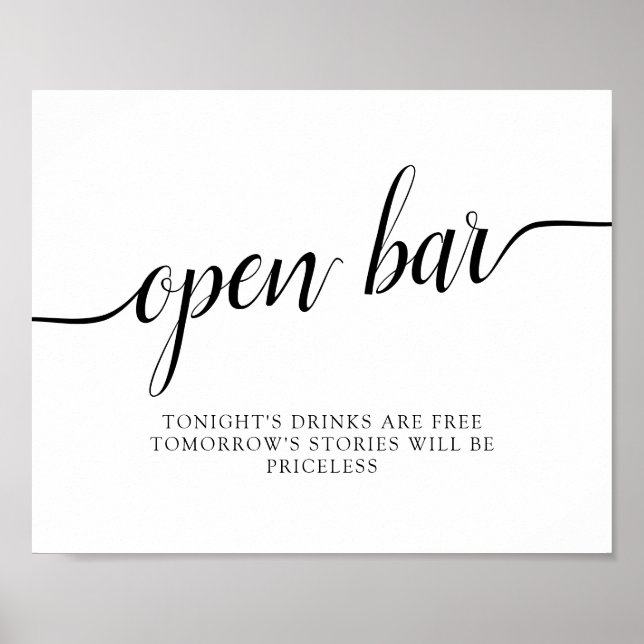 Affiche Mariage de calligraphie noir et blanc "Open Bar" (Devant)