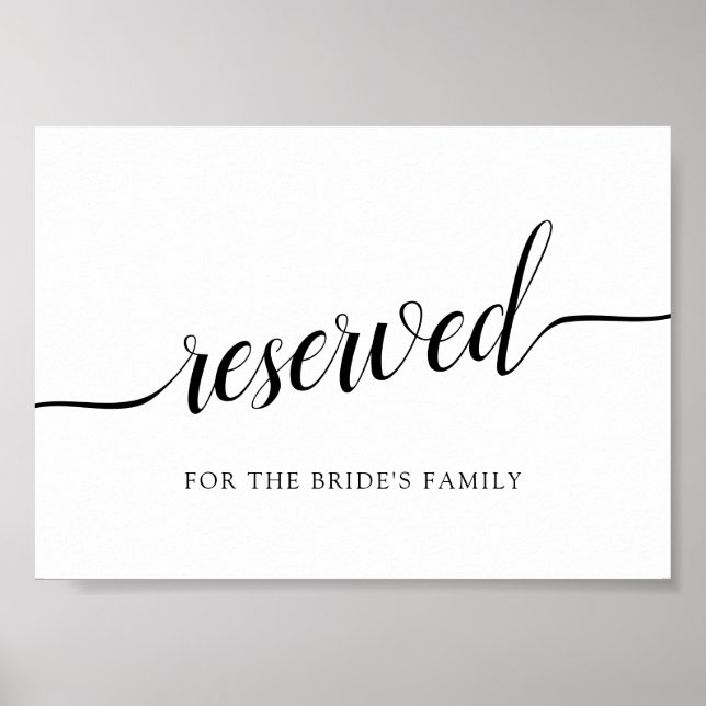 Affiche Mariage de calligraphie noir et blanc "Réservé" (Devant)