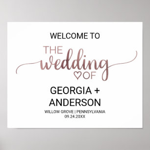 Affiche Mariage de calligraphie or Rose simple Bienvenue