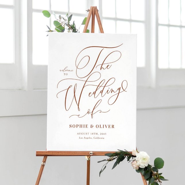 Affiche Mariage de calligraphie Whimsical Terracotta Bienv (Customizable wedding welcome sign featuring terracotta whimsical calligraphy. )
