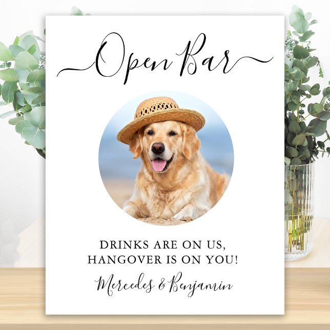 Affiche Mariage de chien personnalisé avec photo Open Bar  (Créateur téléchargé)