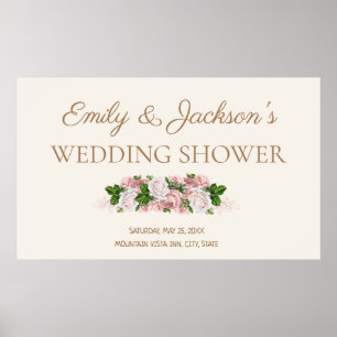 Affiche Mariage de couple floral vintage rose tendre