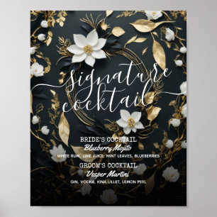 Affiche Mariage de courge d'or Floral Signature Boisson Me
