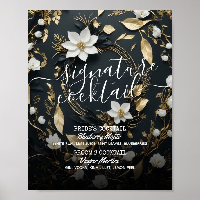 Affiche Mariage de courge d'or Floral Signature Boisson Me (Devant)