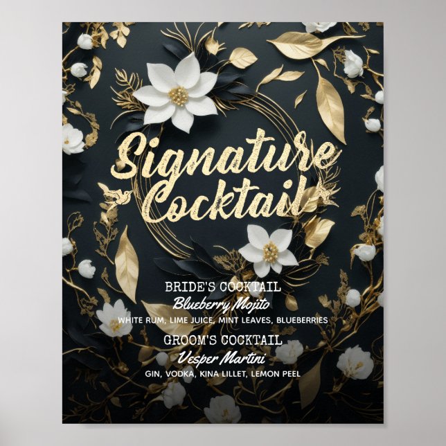 Affiche Mariage de courge d'or Floral Signature Boisson Me (Devant)