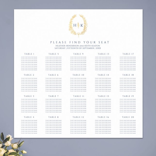 Affiche Mariage de couronne ovale feuille d'or bleu foncé (Créateur téléchargé)