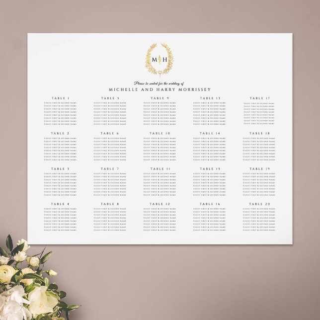 Affiche Mariage de couronne ovale or 20 tables (Créateur téléchargé)