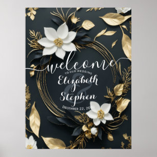 Affiche Mariage de couronnes florales en or noir blanc Bie