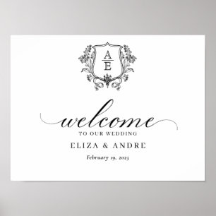 Affiche Mariage de crête de monogramme noir et blanc class