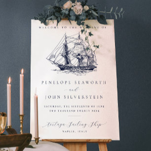 Affiche Mariage de destination élégant vintage nautique