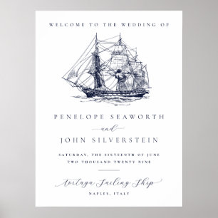 Affiche Mariage de destination élégant vintage nautique