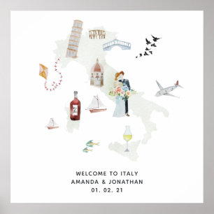 Affiche Mariage de destination en Italie à l'aquarelle Bie