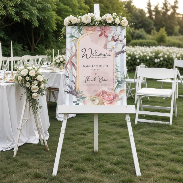 Affiche Mariage de Destination Floral d'Orchidée Tropicale (Tropical Orchid Wedding Welcome Sign | Blush Floral Destination Beach Welcome Poster)