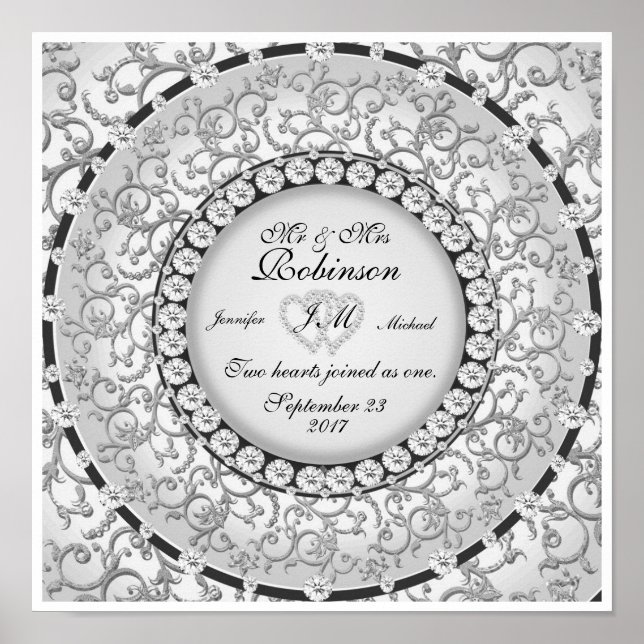 Affiche Mariage de deux coeurs Monogramme Motif (Devant)