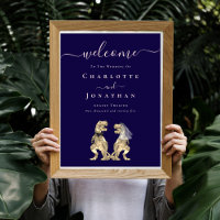 Mariage de Dinosaures Bienvenue Bleu Nuit Rose Pâl