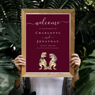 Affiche Mariage de Dinosaures Bienvenue Vin Bordeaux Rosé 