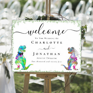 Affiche Mariage de dinosaures colorés mariée et marié Bien
