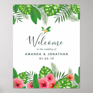 Affiche Mariage de feuillage tropical aquarelle Bienvenue