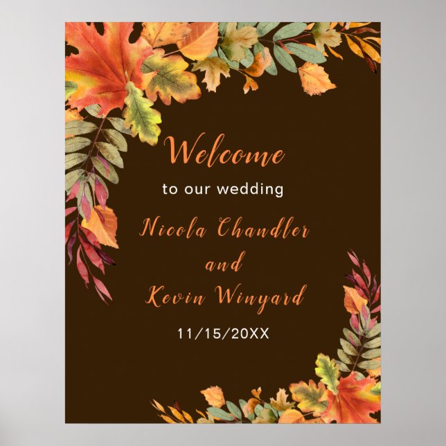 Affiche Mariage de feuilles d'automne rustique Bienvenue (Devant)