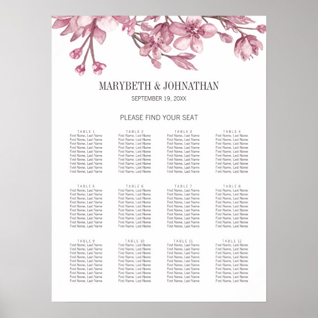 Affiche Mariage de fleurs de cerisier rose (Devant)