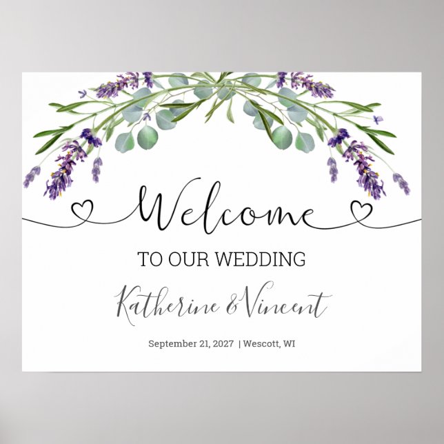 Affiche Mariage de fleurs de lavande Eucalyptus Bienvenue (Devant)