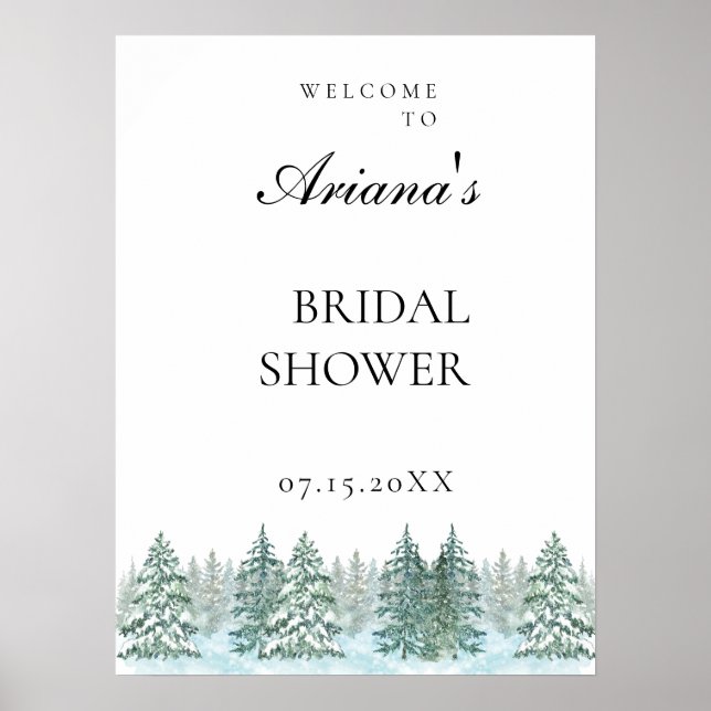 Affiche Mariage de forêt de pins d'aquarelle (Devant)