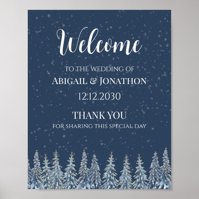 Affiche Mariage de forêt hivernale rustique de bienvenue (Devant)