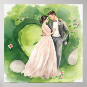Affiche Mariage de golf Mariée & Marié sur le terrain de g