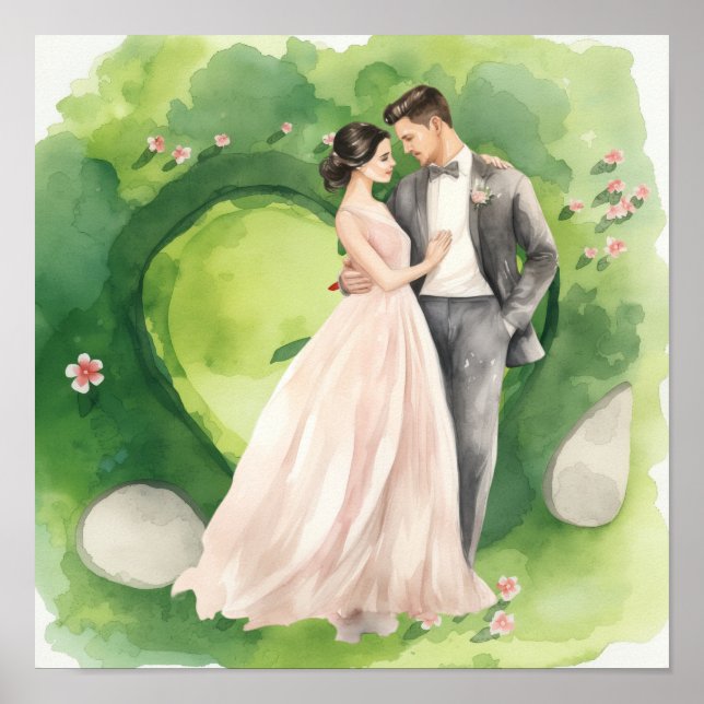Affiche Mariage de golf Mariée & Marié sur le terrain de g (Devant)