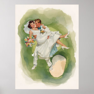 Affiche Mariage de golf Mariée & Marié sur le terrain de g