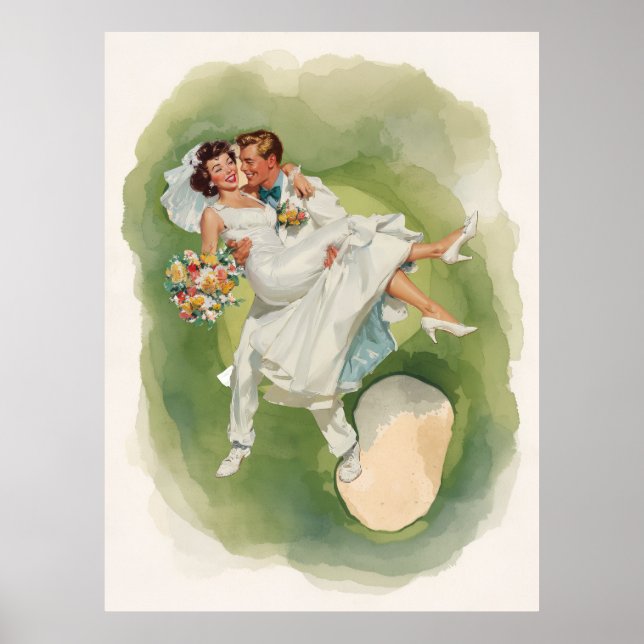 Affiche Mariage de golf Mariée & Marié sur le terrain de g (Devant)