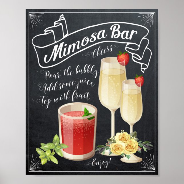 Affiche Mariage de la barre Mimosa Signal rose jaune BBQ (Devant)