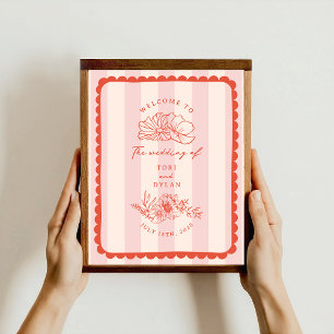 Affiche Mariage de la bordure à frondes florales Bienvenue