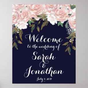 Affiche Mariage de la marine signe de bienvenue fleurs ros