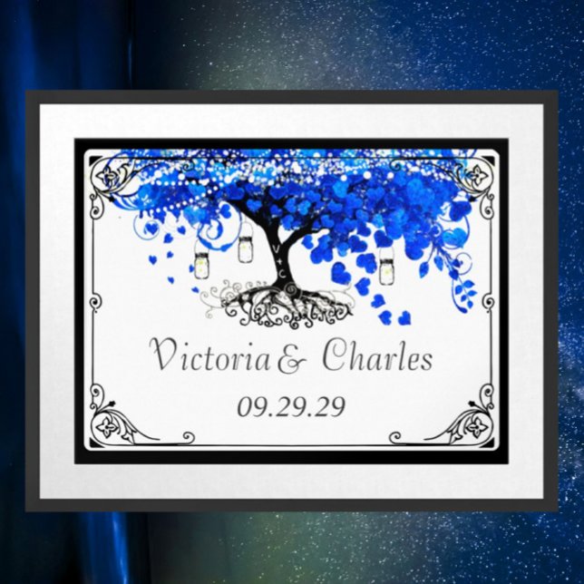 Affiche Mariage de l'Arbre à Feuille en Forme de Cœur Bleu (Créateur téléchargé)