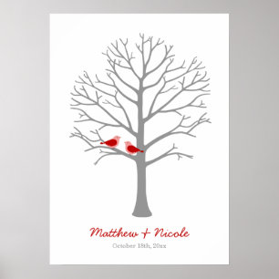 Affiche Mariage de l'arbre d'empreintes digitales Red Grey