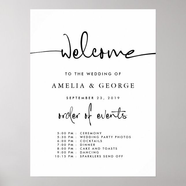 Affiche Mariage de l'ordre des événements de bienvenue (Devant)