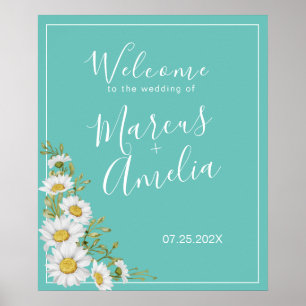 Affiche Mariage de marguerites Turquoises et blanches