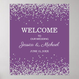 Affiche Mariage de mariée marié paillettes argent violet
