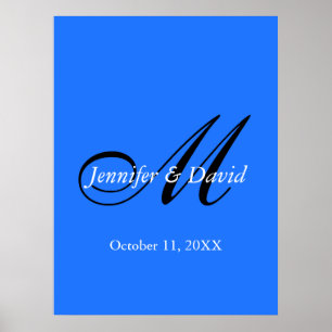 Affiche Mariage de Monogramme de Charme Bleu