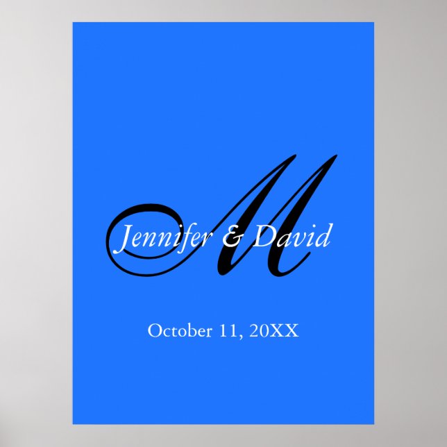 Affiche Mariage de Monogramme de Charme Bleu (Devant)