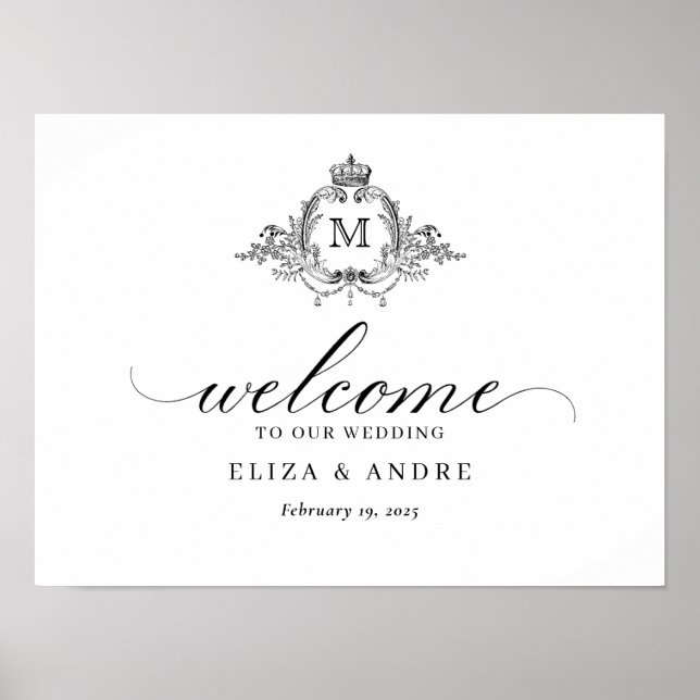 Affiche Mariage de monogramme de couronne royale (Devant)